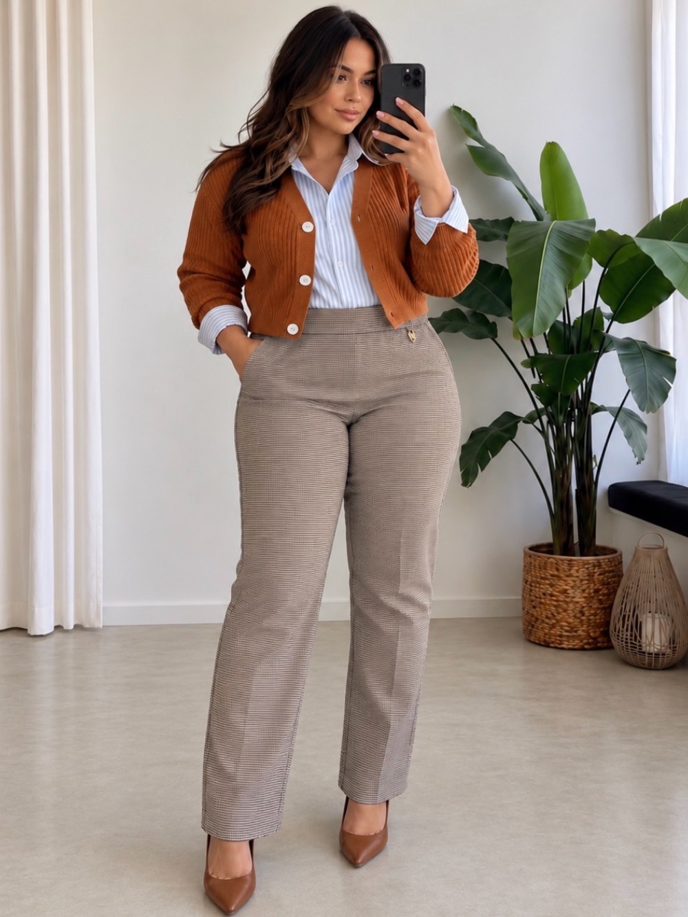 Rafaella Comfort Size 16 Houndstooth Pull-On Straight Leg Pants